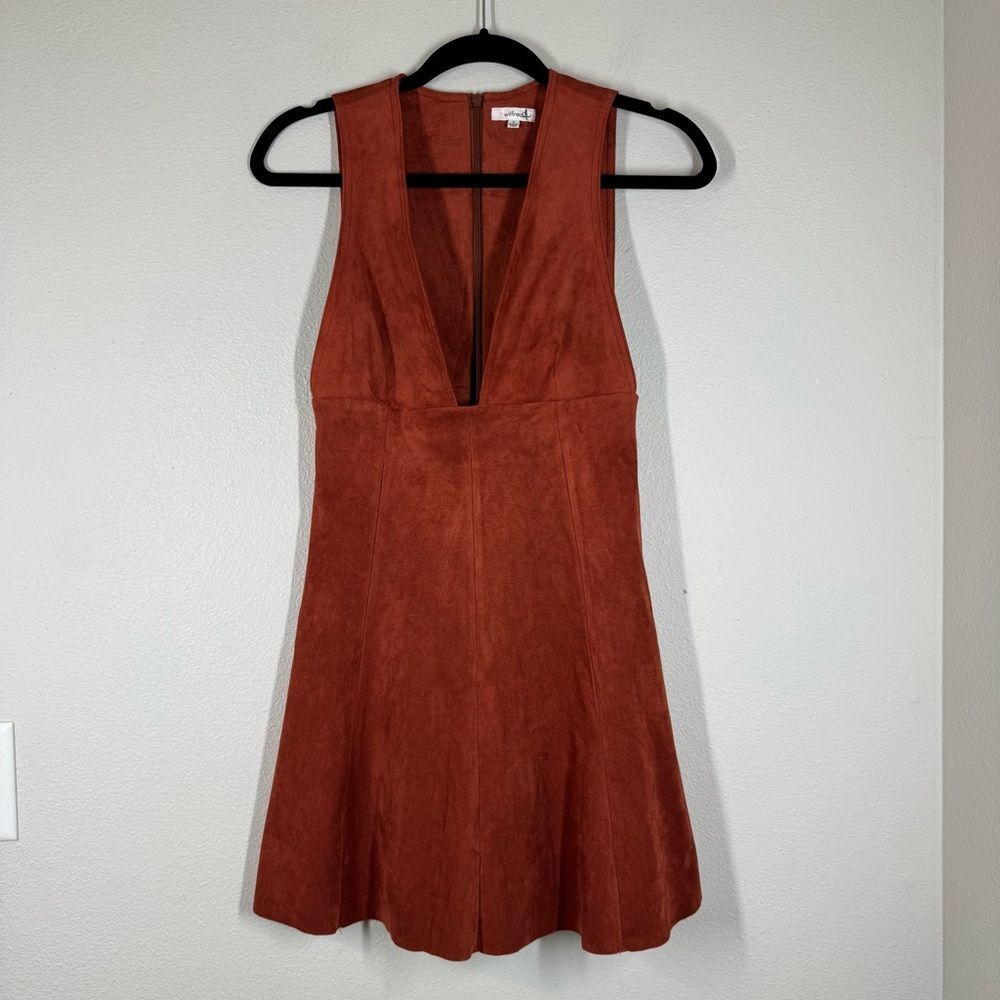 Aritzia Wilfred Suede Mini Dress Burnt Orange Deep V Cut Boho 70s Western Size 4